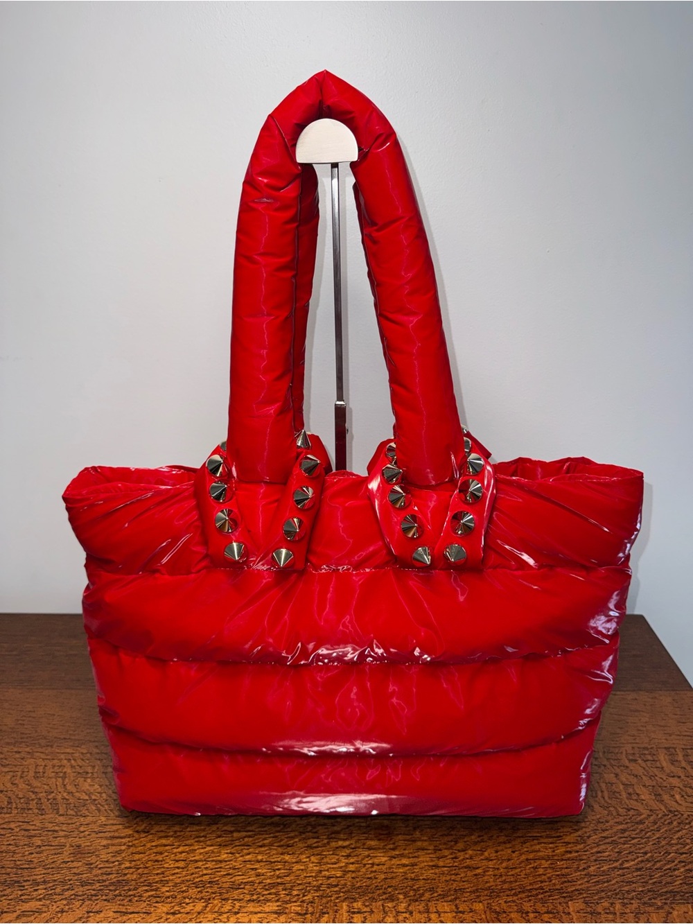 Christian Louboutin Red Nylon Cabamoon Large Gloss Padded Tote Bag - EUC w/COA